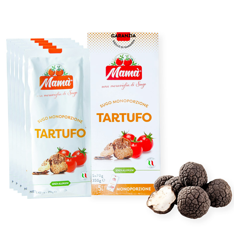 La dolcezza dei pomodori sposa l’aroma terroso del tartufo, creando un sugo ricco di sapore